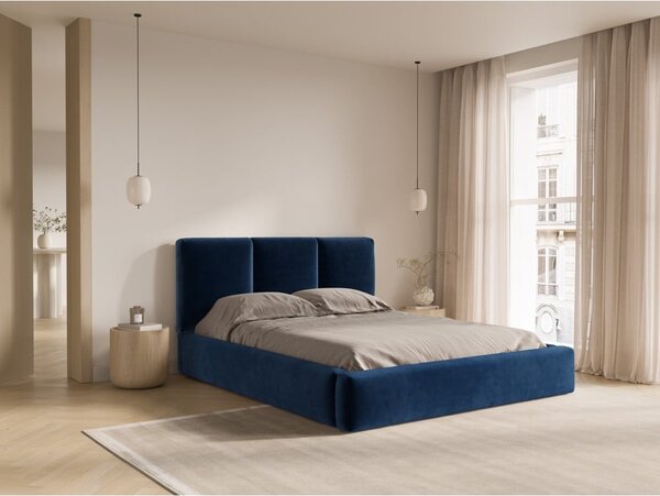 Tamno plavi baršunasti tapecirani bračni krevet s prostorom za odlaganje s podnicom 200x200 cm Brody – Mazzini Beds