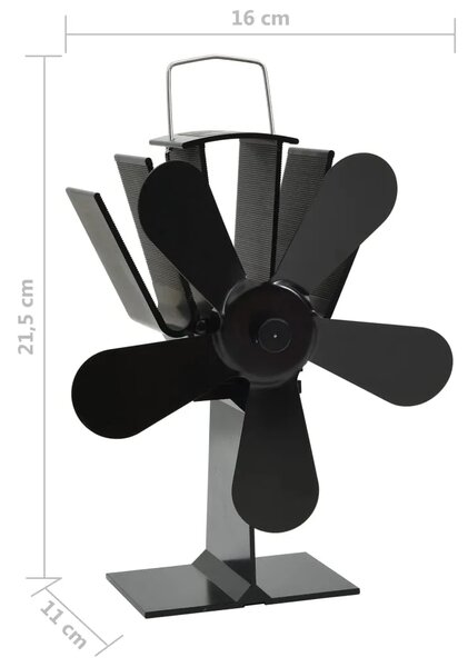 Ventilator za peć na toplinski pogon s 5 lopatica crni - 16 x 11 x 21 5 cm (5 lopatica) 16 x 11 x 21 5 cm (5 lopatica)