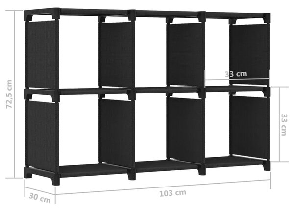 Police za izlaganje sa 6 kocki od tkanine 103x30x72 5 cm crne - Crna 6 kocki 1 Bez kutija