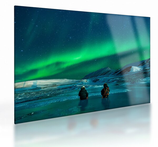 Staklena slika ljudi pri polarnoj svijetolosti (70x50 cm)