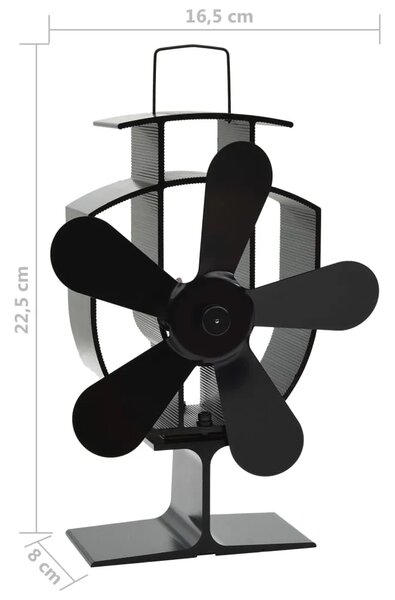 Ventilator za peć na toplinski pogon s 5 lopatica crni - 16 5 x 8 x 22 5 cm (5 lopatica) 16 5 x 8 x 22 5 cm (5 lopatica)
