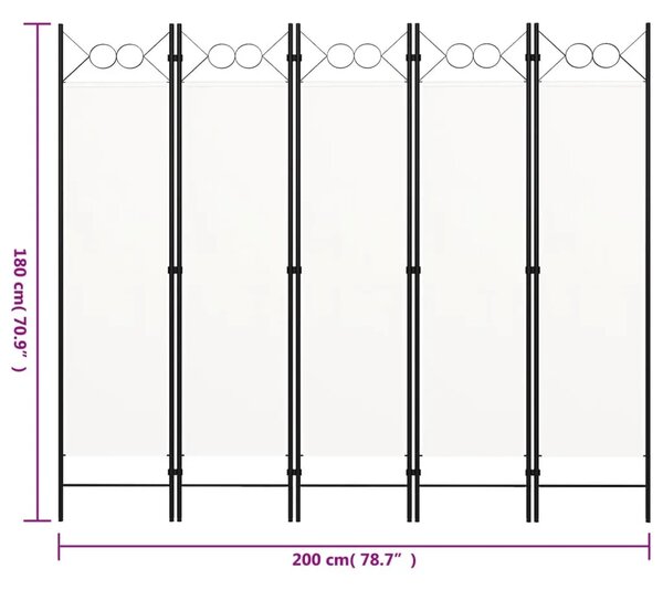 Paravan - Sobna pregrada s 5 panela bijela 200 x 180 cm - Bijela 5 1 Bijela