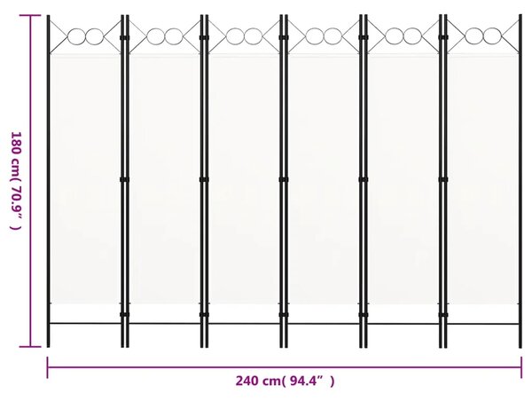 Paravan - Sobna pregrada sa 6 panela bijela 240 x 180 cm - Bijela 6 1 Bijela