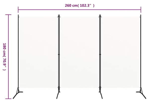 Paravan - Sobna pregrada s 3 panela bijela 260 x 180 cm od tkanine - Bijela 260 x 180 cm 1 1