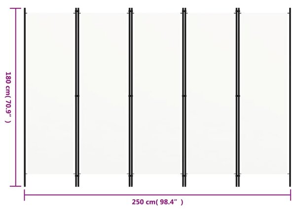 Paravan - Sobna pregrada s 5 panela bijela 250 x 180 cm - Bijela 5 1 Bijela
