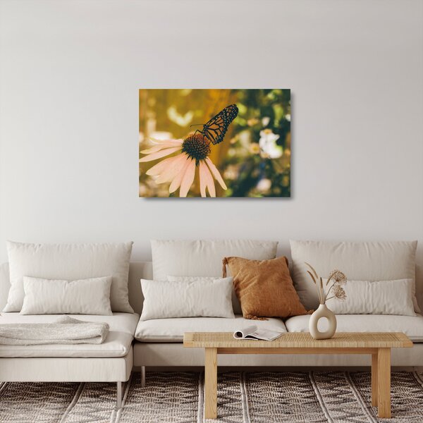 Staklena slika leptira na cvijetu (70x50 cm)