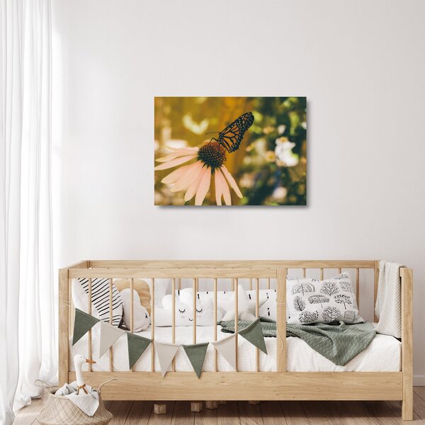 Staklena slika leptira na cvijetu (70x50 cm)