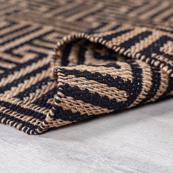 Crna/u prirodnoj boji ručno rađena staza od mješavine jute 80x230 cm Meander Jute – Flair Rugs