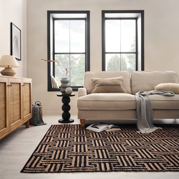 Crni/u prirodnoj boji ručno rađen tepih od mješavine jute 160x230 cm Meander Jute – Flair Rugs