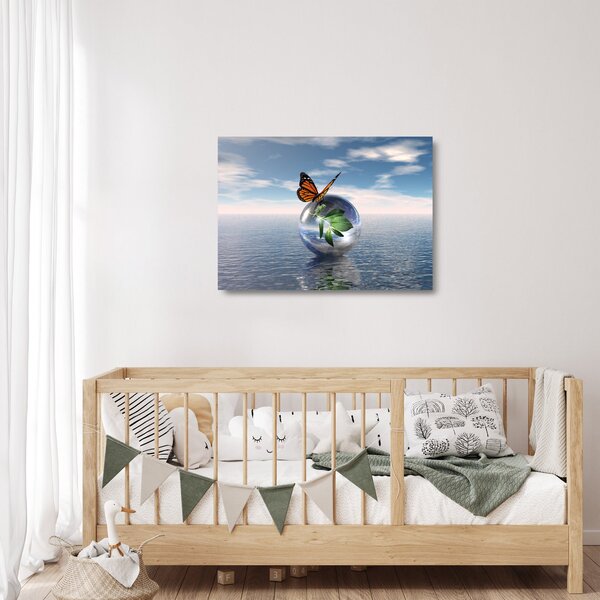 Staklena slika leptira na staklenoj kugli (70x50 cm)