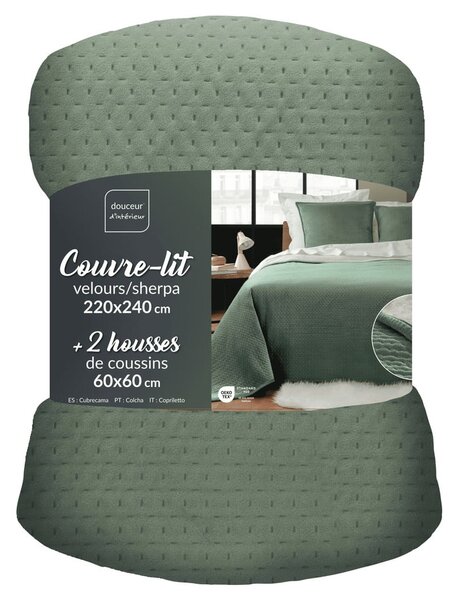 Zeleni set prekrivača i jastučnice od sherpa flisa 220x240 cm Mylene – douceur d'intérieur