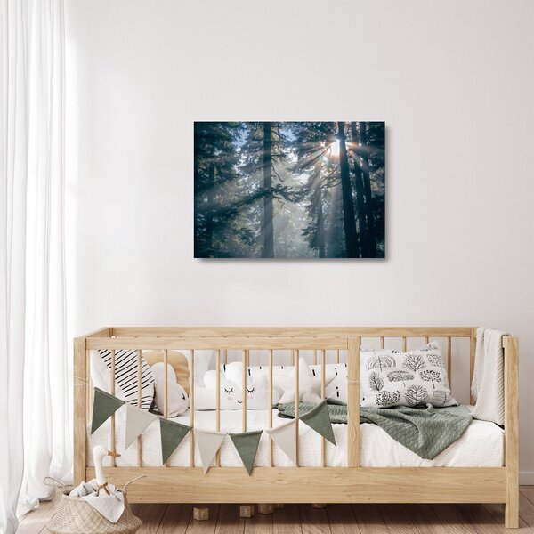 Staklena slika drveća sa sunčevim zracima (70x50 cm)