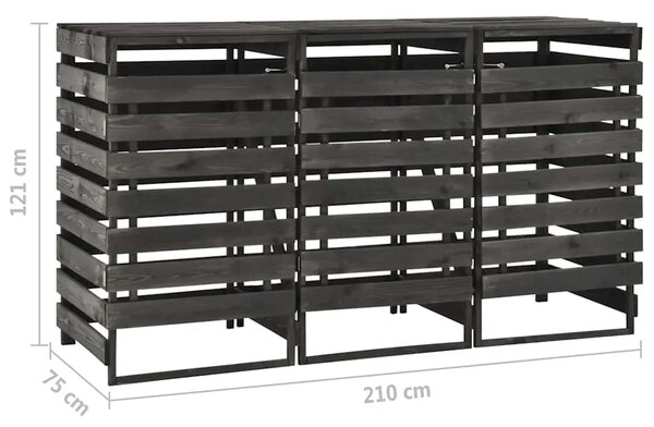 Spremište za kante za smeće 210x75x121 cm obojena borovina - 3 kante 1 3 kante