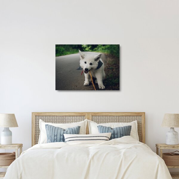 Staklena slika bijelog psa (70x50 cm)