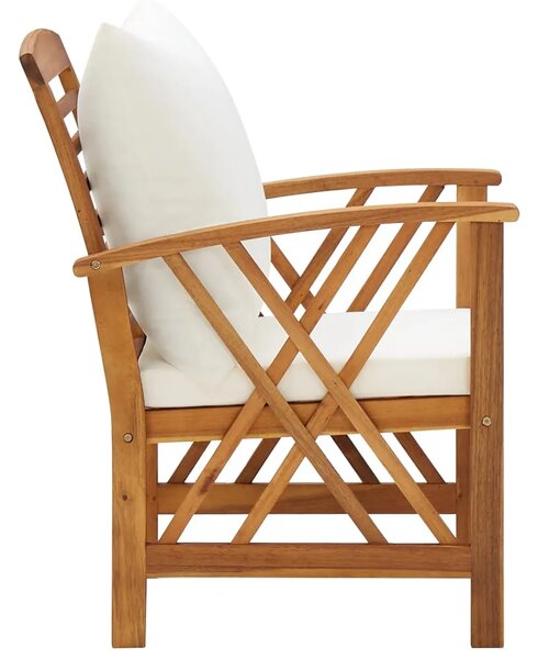 4-dijelna vrtna garnitura s jastucima masivno bagremovo drvo - Krem bijela klupa + 2x fotelja + stol 1 Krem bijela