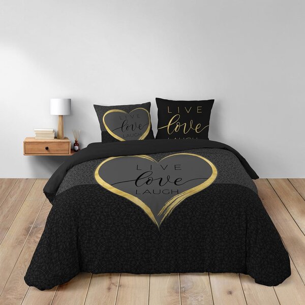 Crna pamučna posteljina za bračni krevet 200x200 cm Crazy Love – douceur d'intérieur