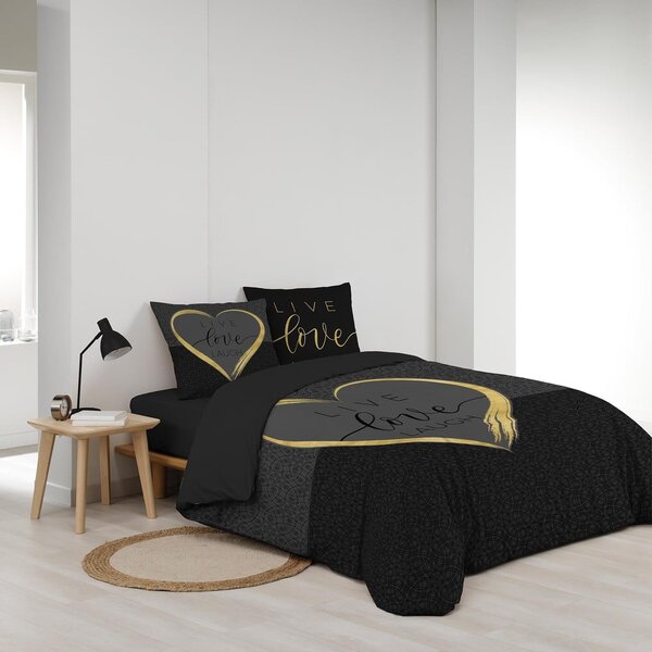 Crna pamučna posteljina za bračni krevet 200x200 cm Crazy Love – douceur d'intérieur