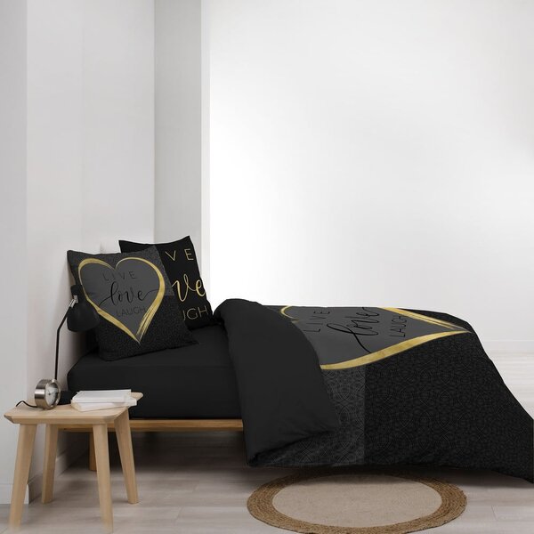 Crna pamučna posteljina za bračni krevet 200x200 cm Crazy Love – douceur d'intérieur