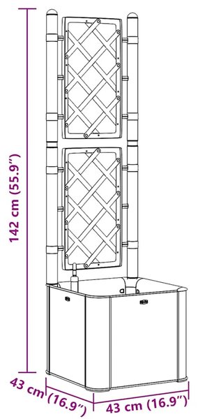 Povišena gredica - Vrtna gredica s rešetkom i samozalijevanjem antracit - Antracit 43 x 43 x 142 cm 1 1