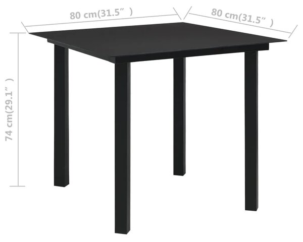 Vrtni stol - Blagovaonski stol crni 80 x 80 x 74 cm od čelika i stakla - 80 x 80 x 74 cm 1 80 x 80 x 74 cm