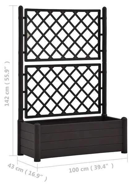 Vrtna sadilica s rešetkom 100 x 43 x 142 cm PP antracit - Antracit 100 x 43 x 142 cm 1 Antracit