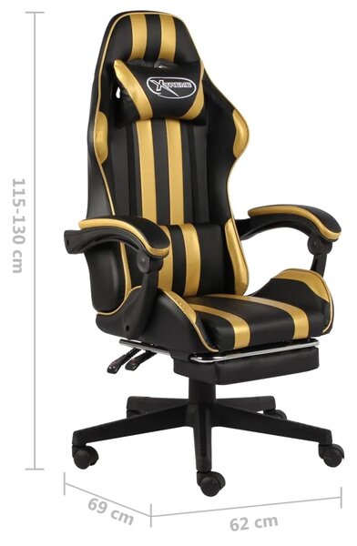 Gaming stolica od umjetne kože s osloncem za noge crno-zlatna - Zlatno 1 Sa naslonom za noge Zlatno
