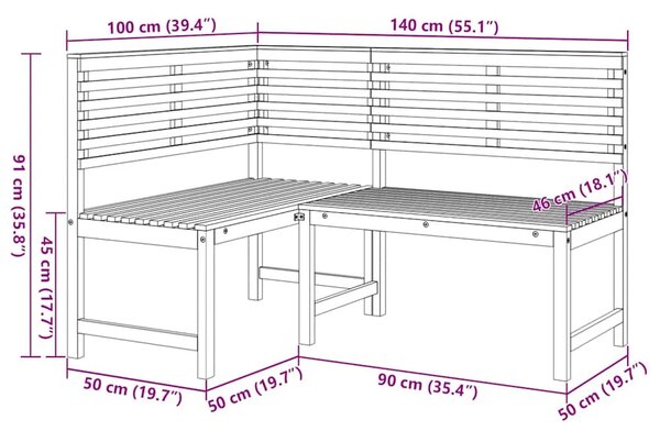 Kutna vrtna klupa 140 cm od masivnog bagremovog drva - bez jastuka 1 l-shaped bench l-shaped bench