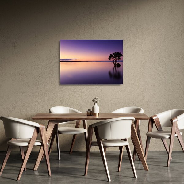 Staklena slika vodene površine pri izlasku sunca (70x50 cm)