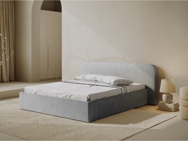 Svijetlo sivi tapecirani bračni krevet s prostorom za odlaganje s podnicom 160x200 cm Elizabeth – Micadoni