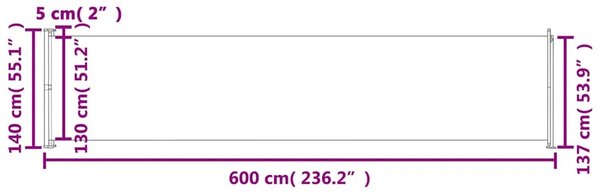Uvlačiva bočna tenda za terasu 140 x 600 cm krem - Krema 140 x 600 cm 1 Krema