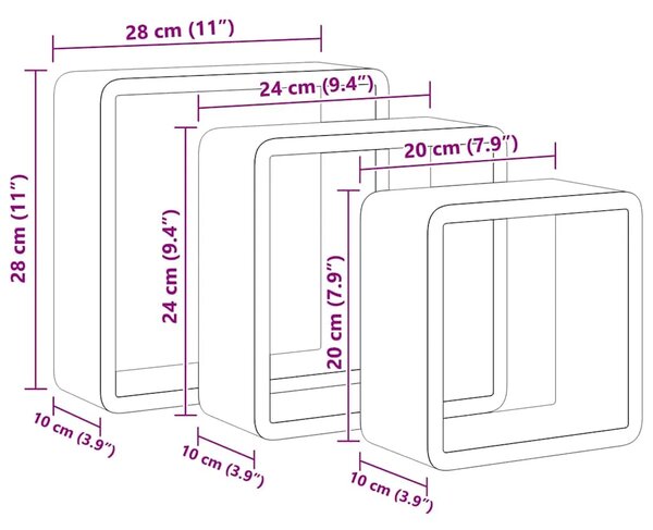 Kockaste zidne police 3 kom bijele MDF - Bijela 28 x 10 x 28 cm 3 1