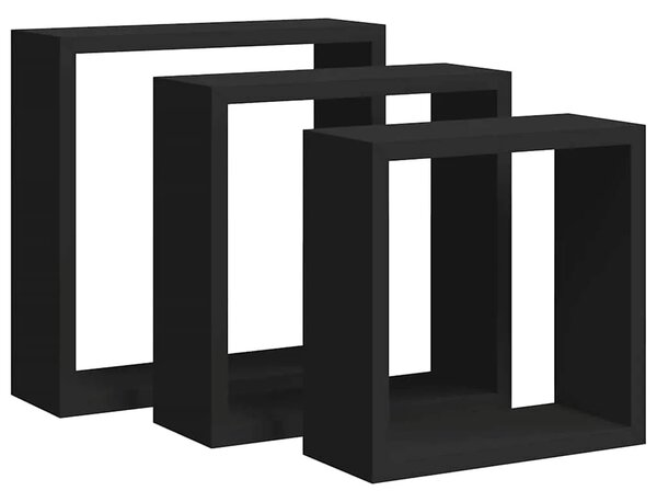 Kockaste zidne police 3 kom crne MDF - Crna 30 x 10 x 30 cm 3 1