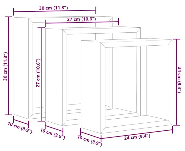 Kockaste zidne police 3 kom crne MDF - Crna 30 x 10 x 30 cm 3 1