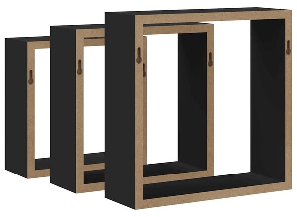 Kockaste zidne police 3 kom crne MDF - Crna 30 x 10 x 30 cm 3 1