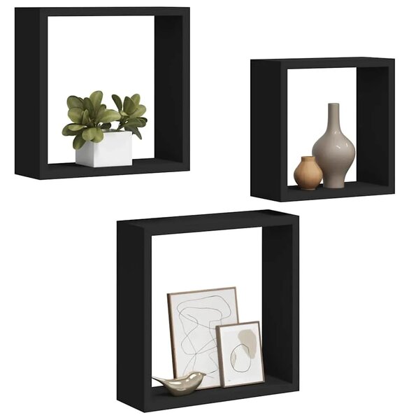 Kockaste zidne police 3 kom crne MDF - Crna 30 x 10 x 30 cm 3 1