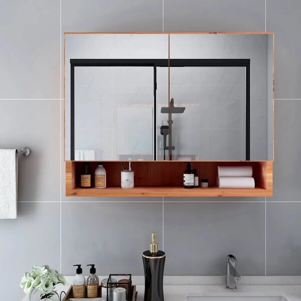 LED kupaonski ormarić s ogledalom boja hrasta 80x15x60 cm MDF - Boja hrasta 1 Boja hrasta