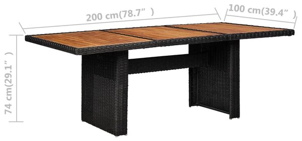 Vrtni stol - Blagovaonski stol crni 200 x 100 x 74 cm od poliratana - Crna i smeđa 1 Crna i smeđa