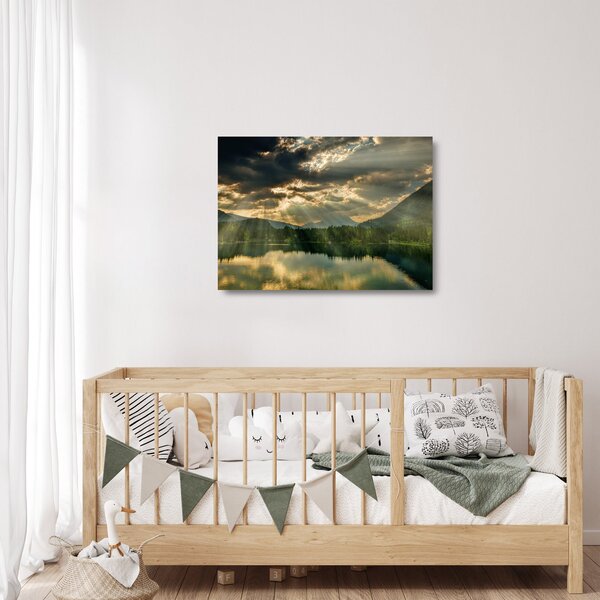 Staklena slika jezera sa sunčevim zracima (70x50 cm)