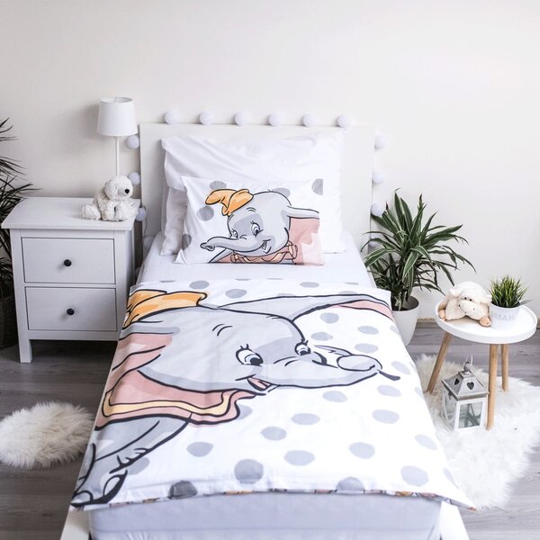 Bijela/siva pamučna dječja posteljina za dječji krevetić 100x135 cm Dumbo "Dots" – Jerry Fabrics