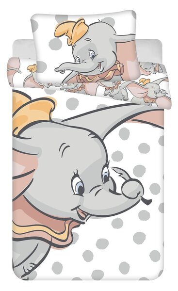 Bijela/siva pamučna dječja posteljina za dječji krevetić 100x135 cm Dumbo "Dots" – Jerry Fabrics