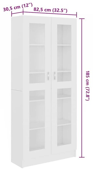 Vitrina bijela 82 5 x 30 5 x 185 cm konstruirano drvo - Bijela 1 185 cm Bijela