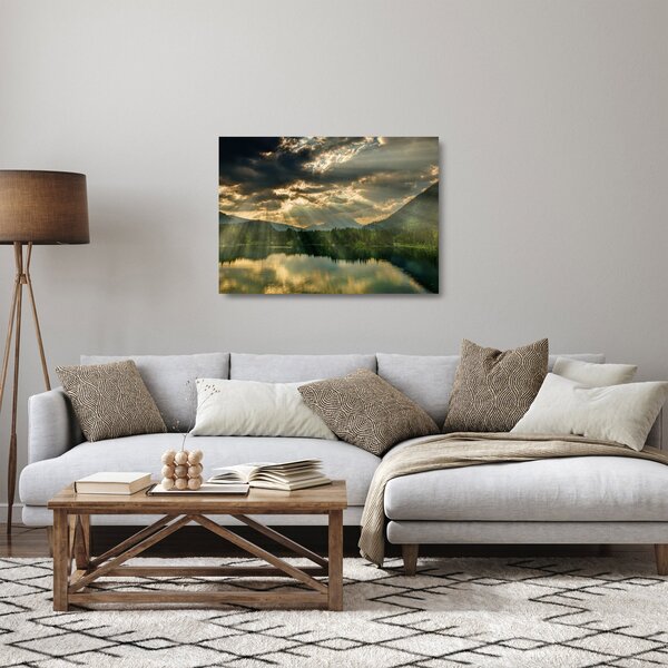 Staklena slika jezera sa sunčevim zracima (70x50 cm)
