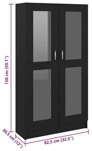 Vitrina crna 82 5 x 30 5 x 150 cm konstruirano drvo - Crna 1 150 cm Crna