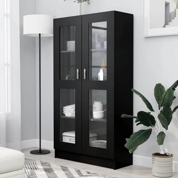 Vitrina crna 82 5 x 30 5 x 150 cm konstruirano drvo - Crna 1 150 cm Crna
