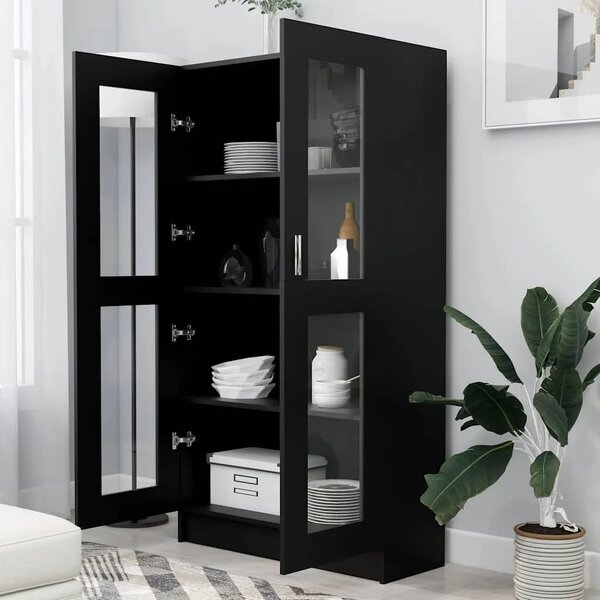 Vitrina crna 82 5 x 30 5 x 150 cm konstruirano drvo - Crna 1 150 cm Crna