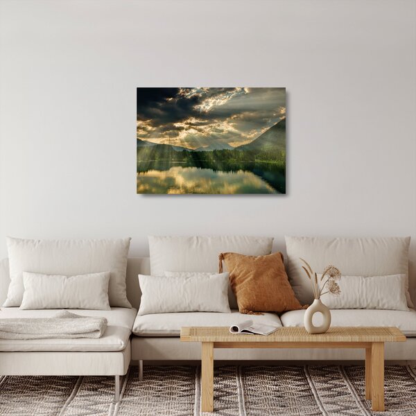 Staklena slika jezera sa sunčevim zracima (70x50 cm)