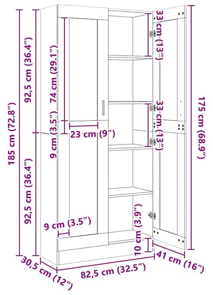 Vitrina boja hrasta 82 5 x 30 5 x 185 cm konstruirano drvo - sonoma hrast 1 185 cm sonoma hrast