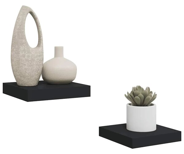 Plutajuće zidne police 2 kom crne 23 x 23 5 x 3 8 cm MDF - Crna 23 x 23.5 x 3.8 cm 2 1