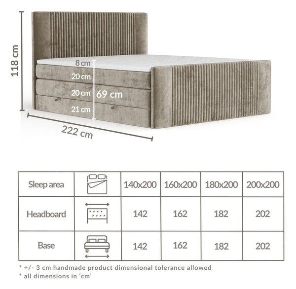 Svjetlo smeđi boxspring krevet s prostorom za odlaganje 140x200 cm Bergamo – Maison de Rêve