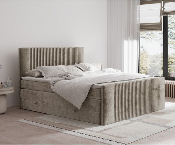 Svjetlo smeđi boxspring krevet s prostorom za odlaganje 140x200 cm Bergamo – Maison de Rêve